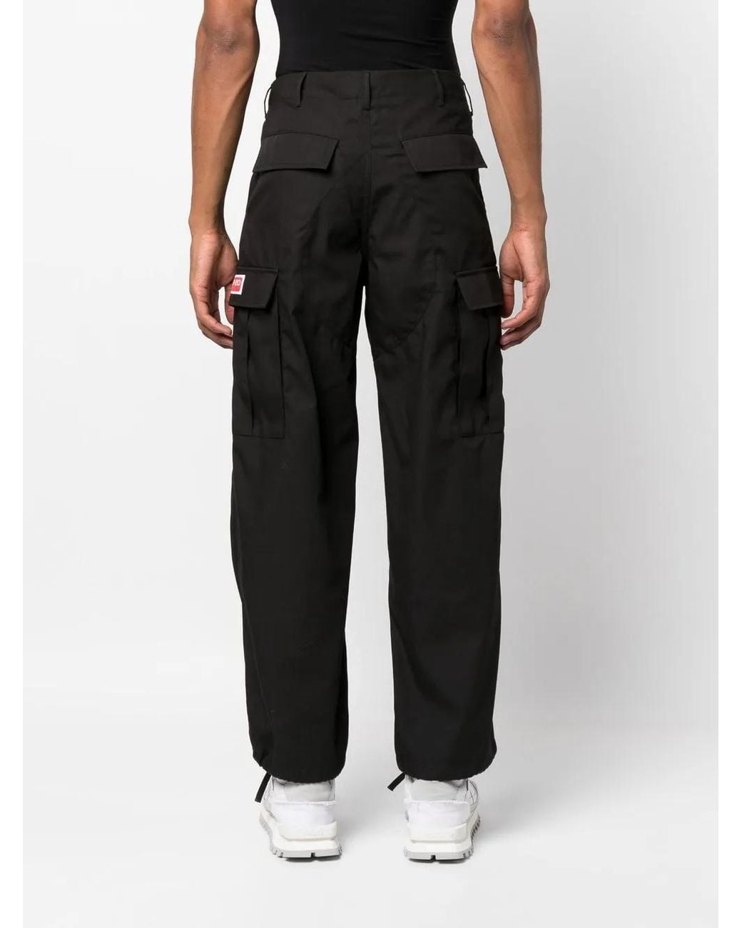 KENZO Black Cotton Cargo Trousers for men