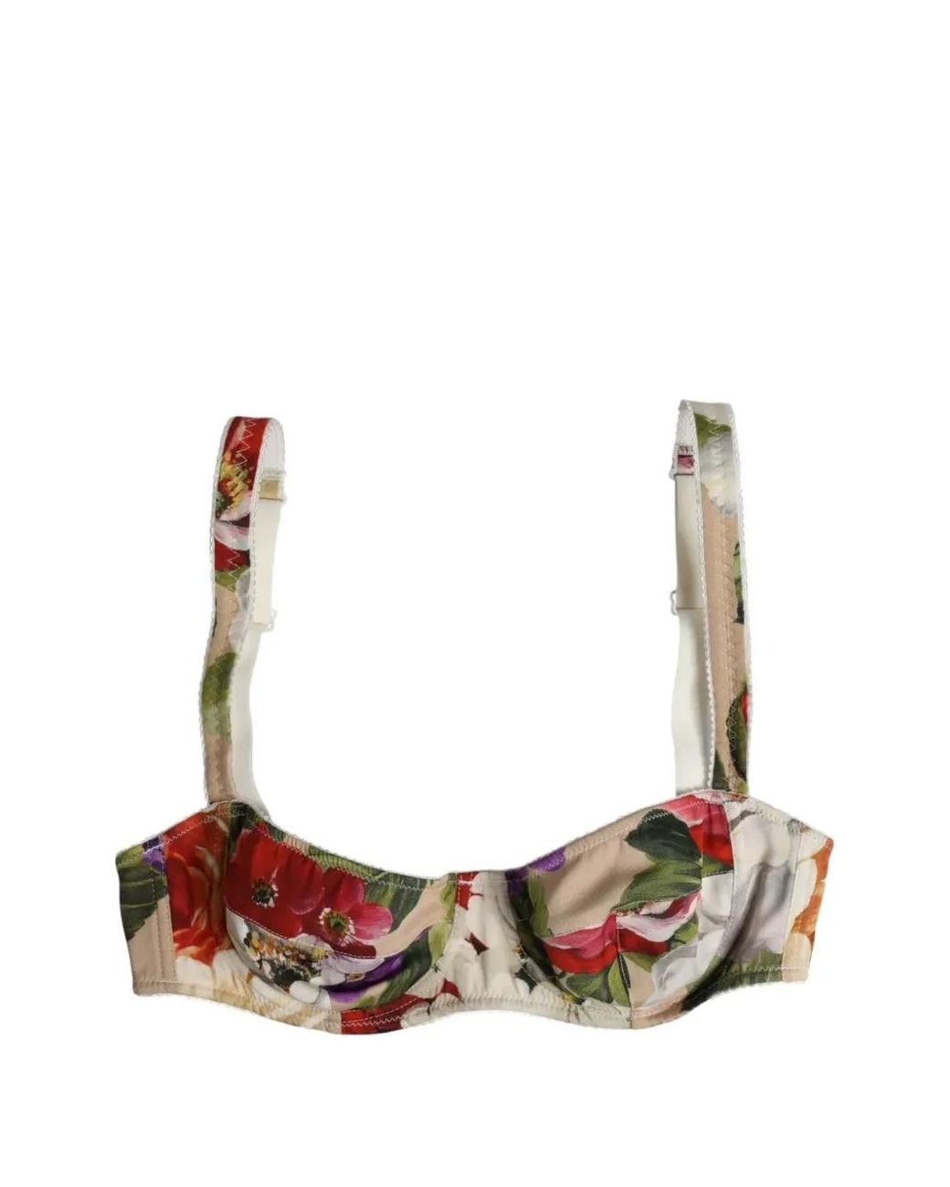 Dolce & Gabbana White Floral-Print Underwired Bra