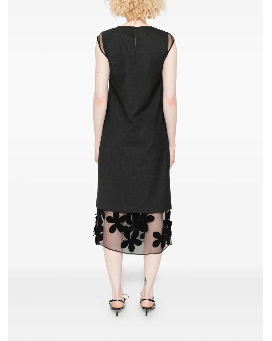Liviana Conti Black Sleeveless Floral-Panel Dress