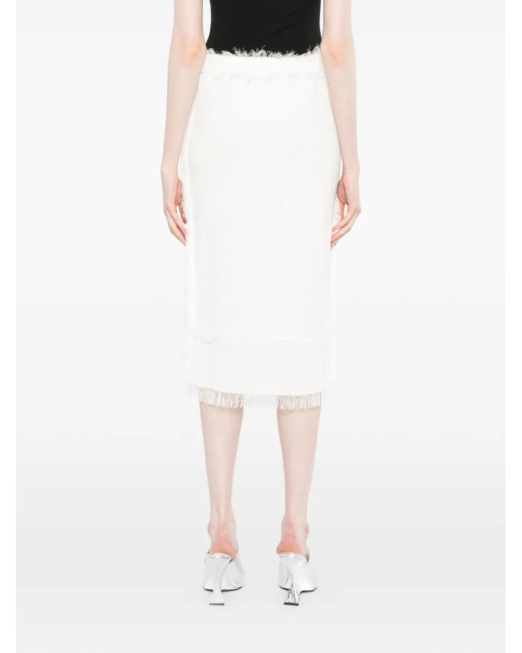JNBY White Fringed Midi Skirt