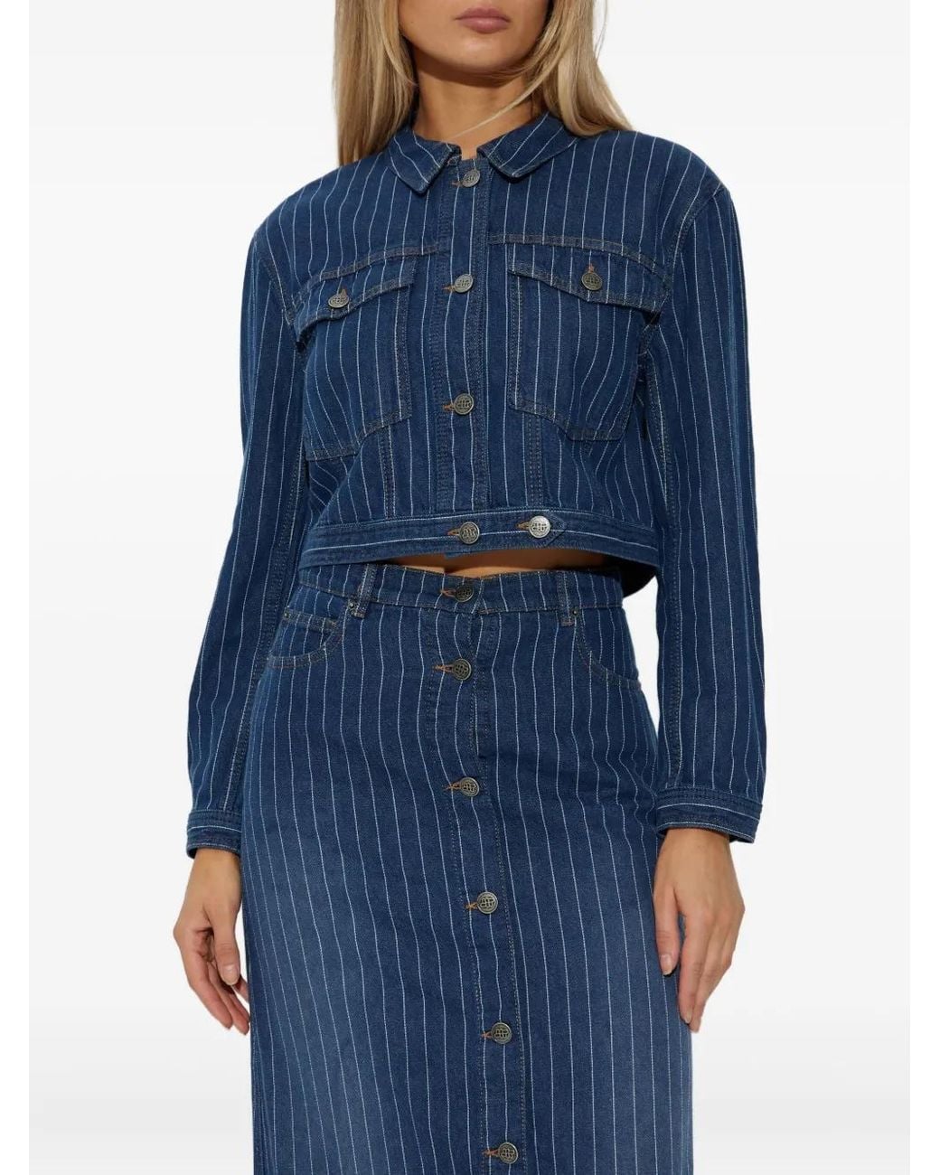 Munthe Blue Lindy Pinstripe Cropped Jacket