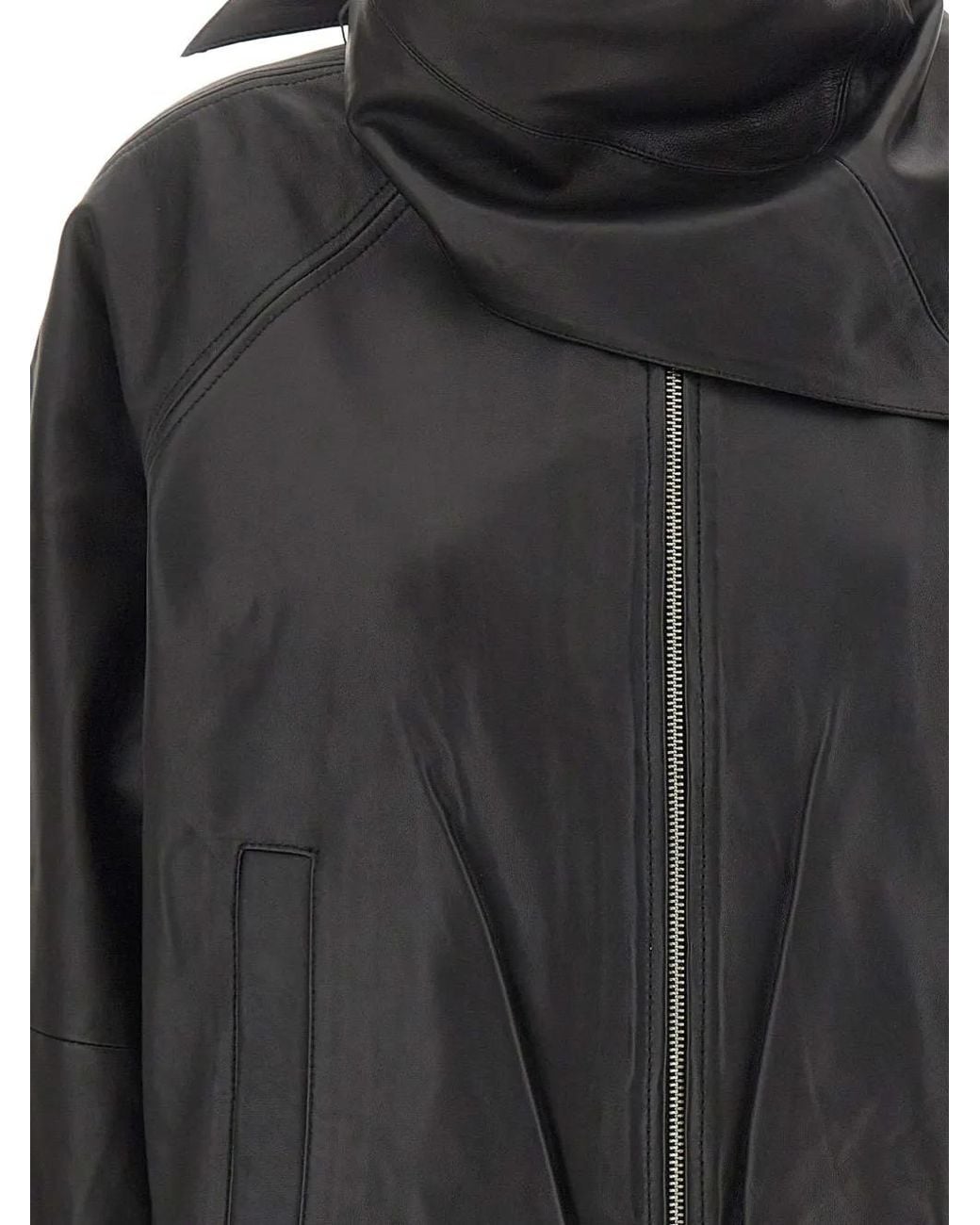 Herskind Black Yvette Scarf-Detail Leather Bomber Jacket