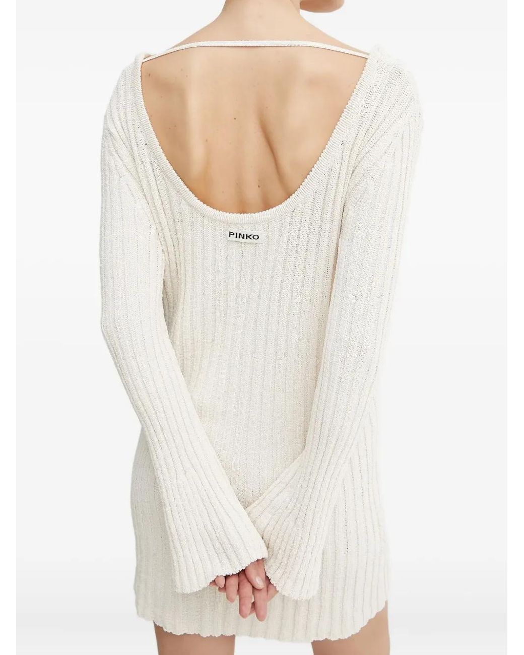 Pinko White Ribbed Open-Back Mini Dress