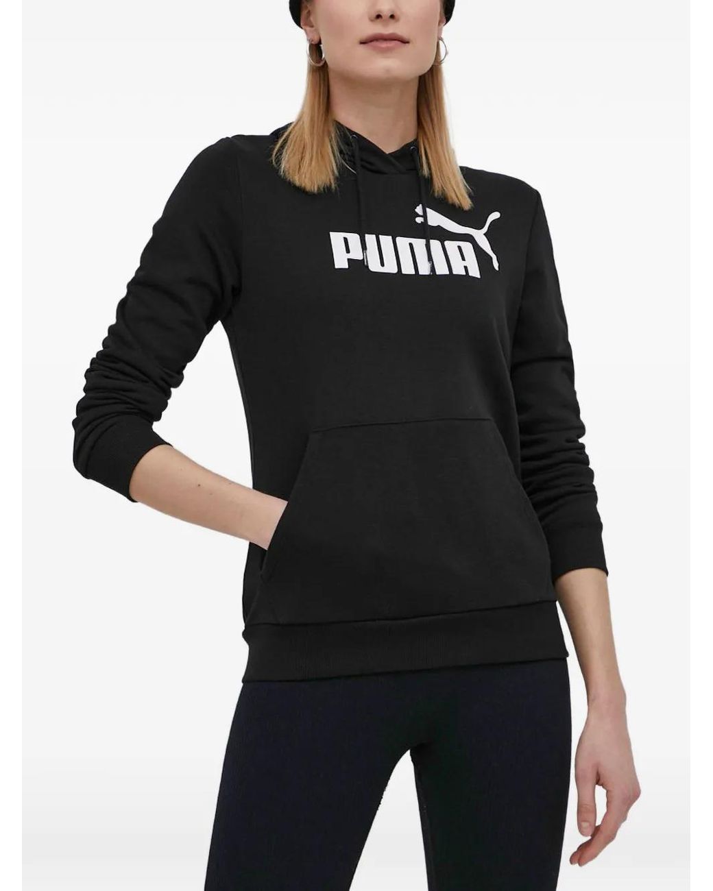 PUMA Black Logo-Print Pouch-Pocket Hoodie
