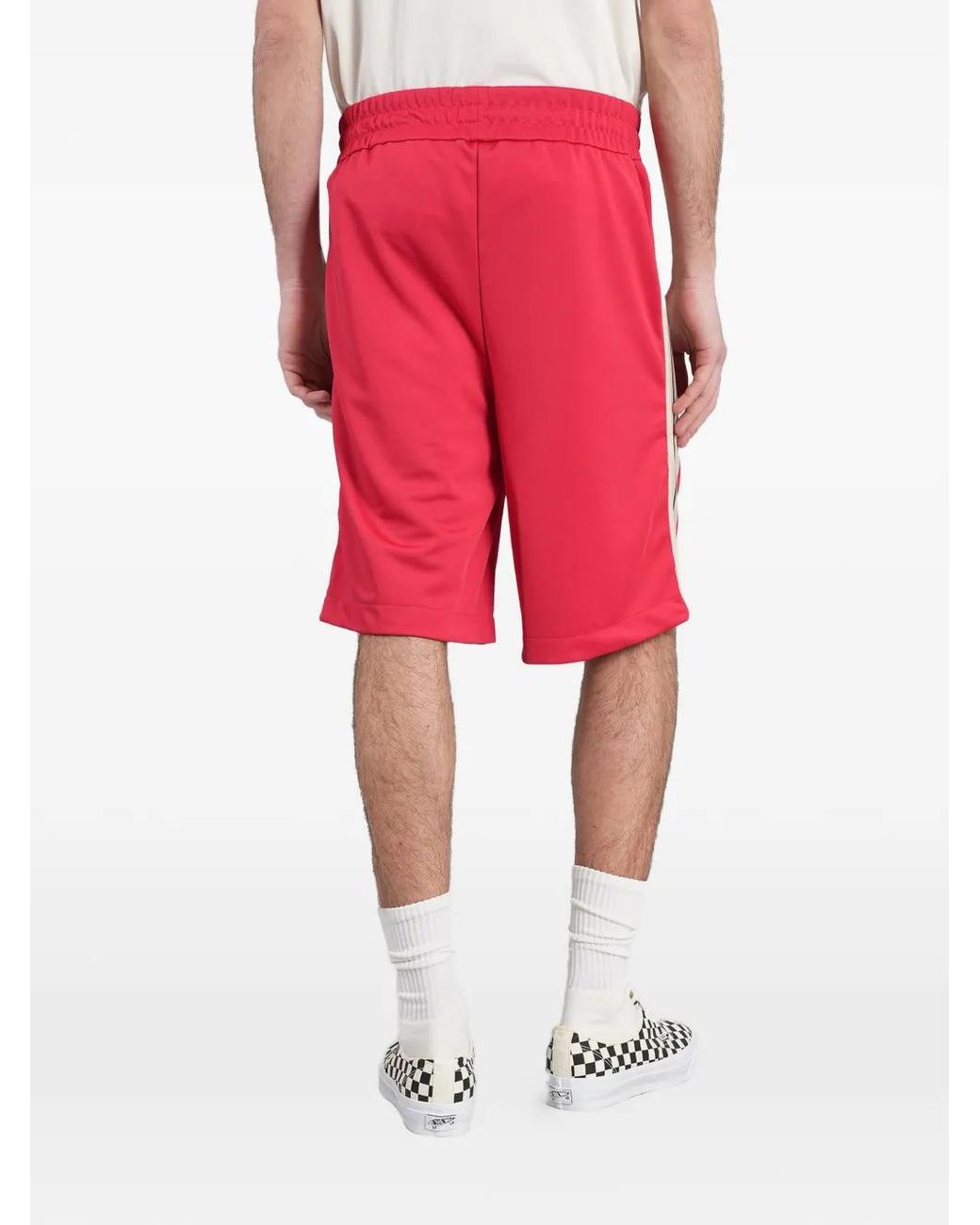 Palm Angels Red Logo-Print Side-Stripe Shorts for men