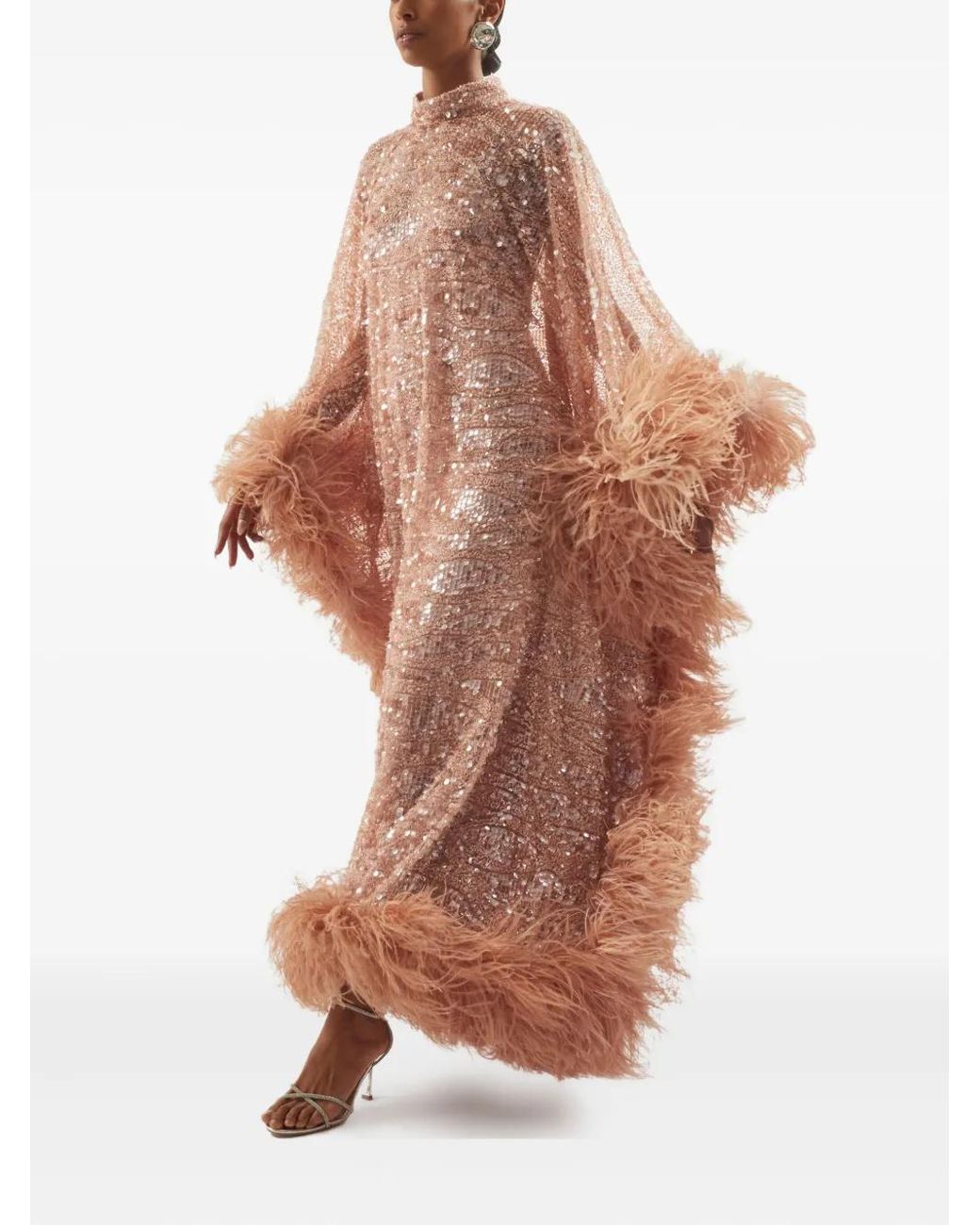 ‎Taller Marmo Pink Casta Diva Sublime Oversized Feather-Trimmed Sequined Tulle Gown