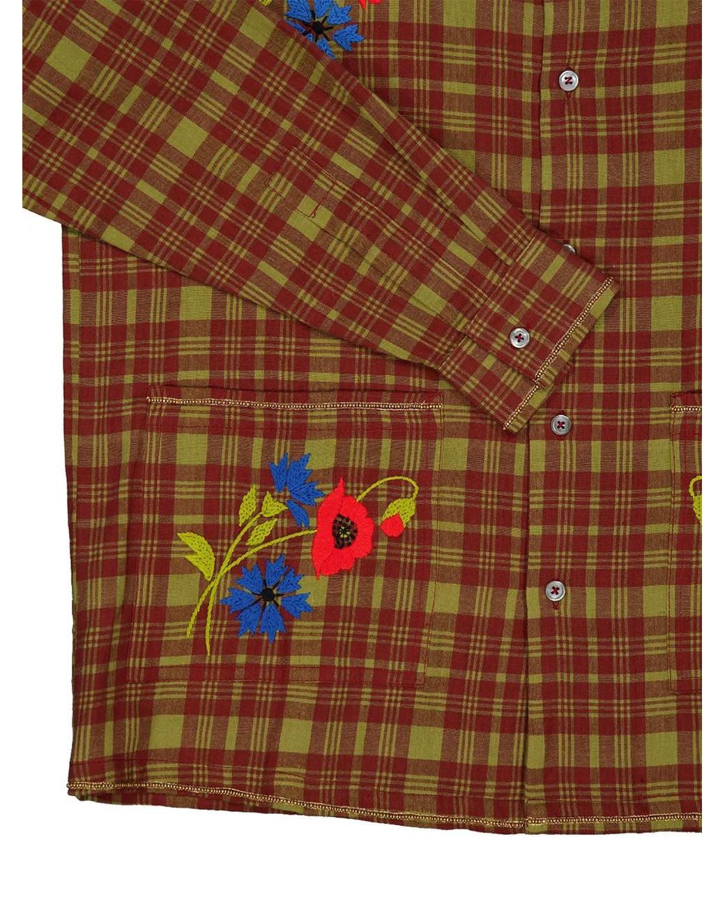 BAZISZT Brown Pilot Check Floral-Embroidered Shirt for men