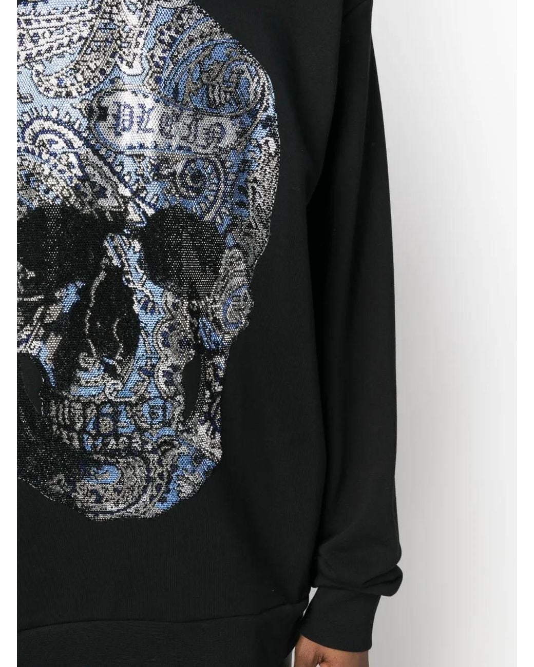 Philipp Plein Black Rhinestone-Embellished Skull Hoodie for men