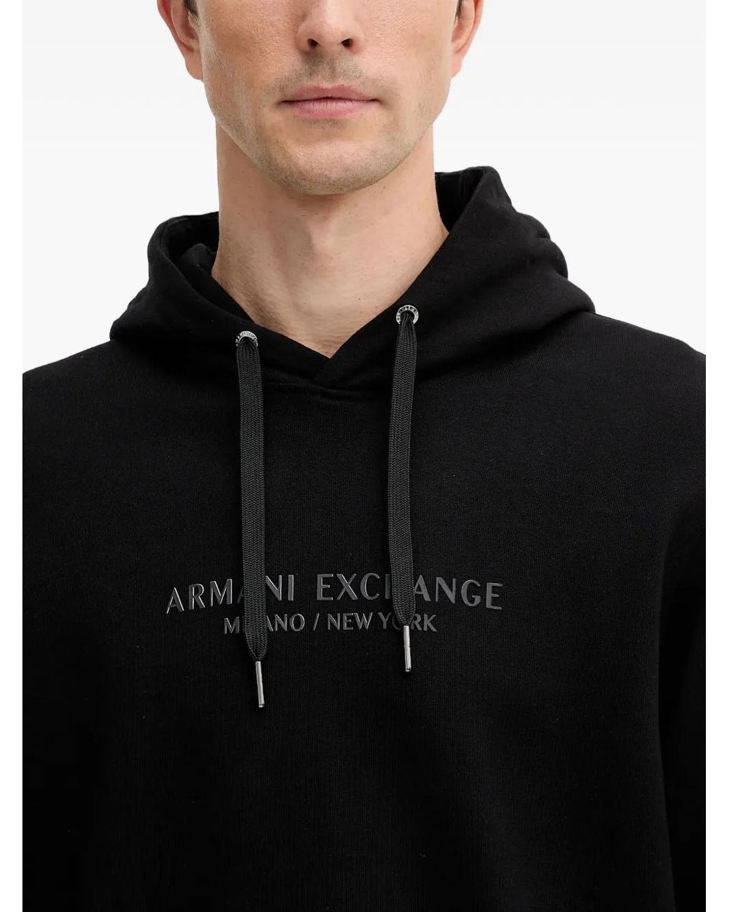 ARMANI EXCHANGE Black Long-Sleeve Logo-Detail Hoodie for men