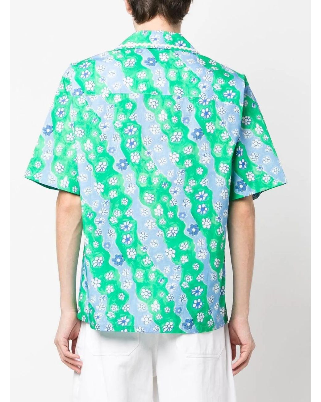 Marni Blue Floral-Print Short-Sleeved Shirt for men