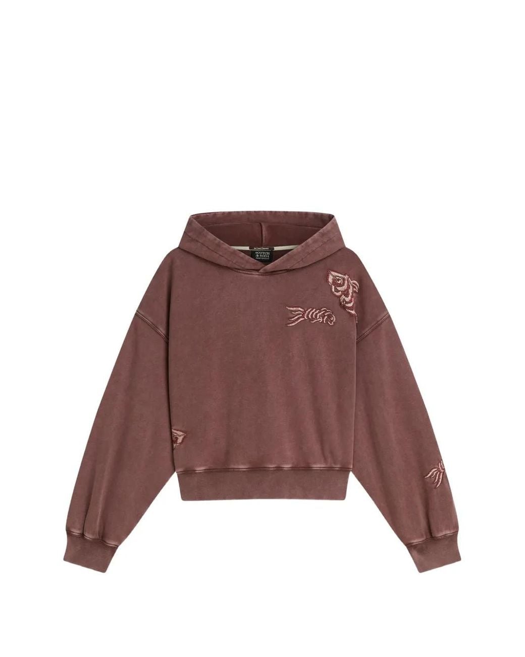 Scotch & Soda Brown Embroidered Washed Hoodie