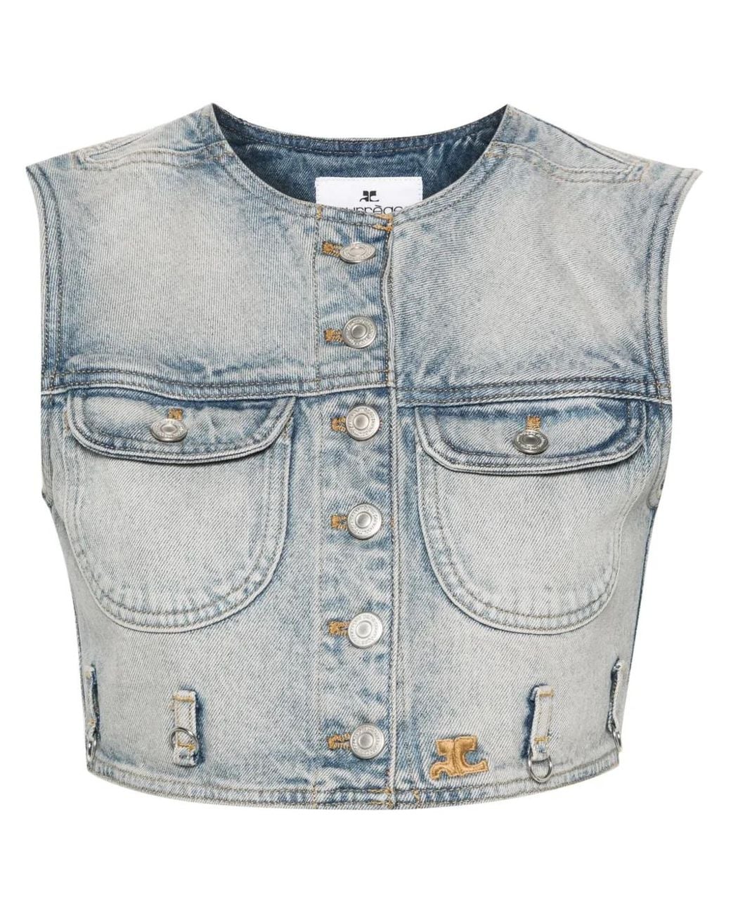 Courreges Blue Multiflex Cropped Denim Vest