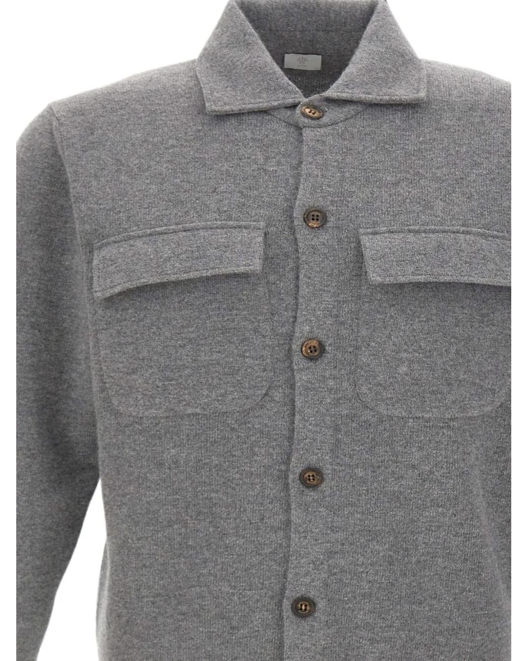 Eleventy Gray Knit Flap-Pocket Shirt for men
