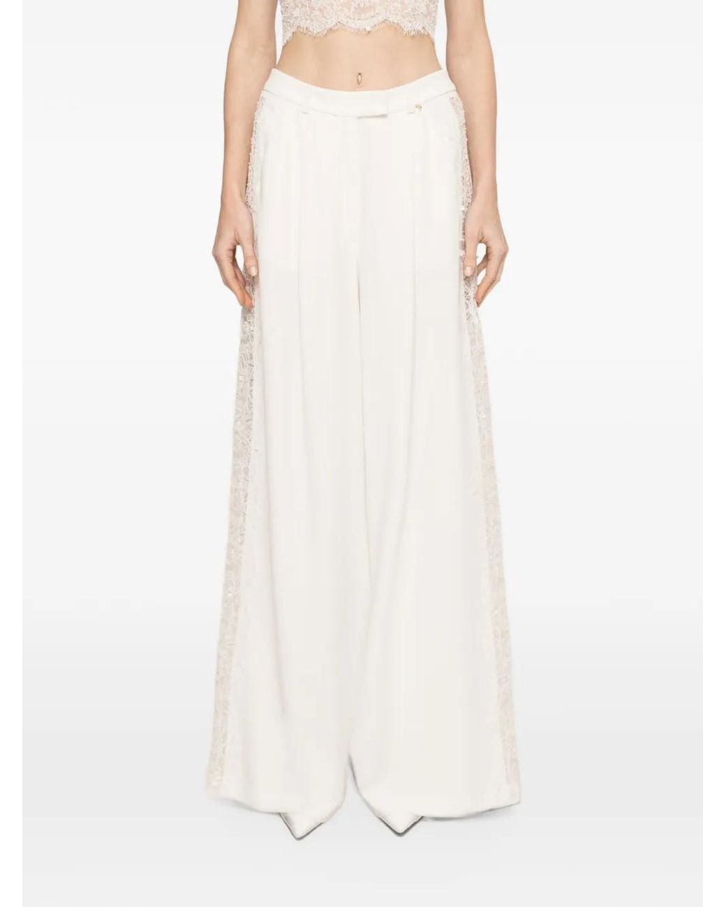 Nissa White Lace-Insert Viscose Pants