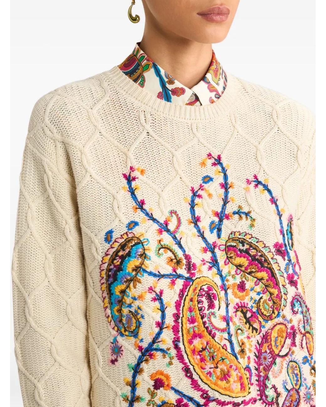 Etro White Cotton Wool Acrylic Jersey