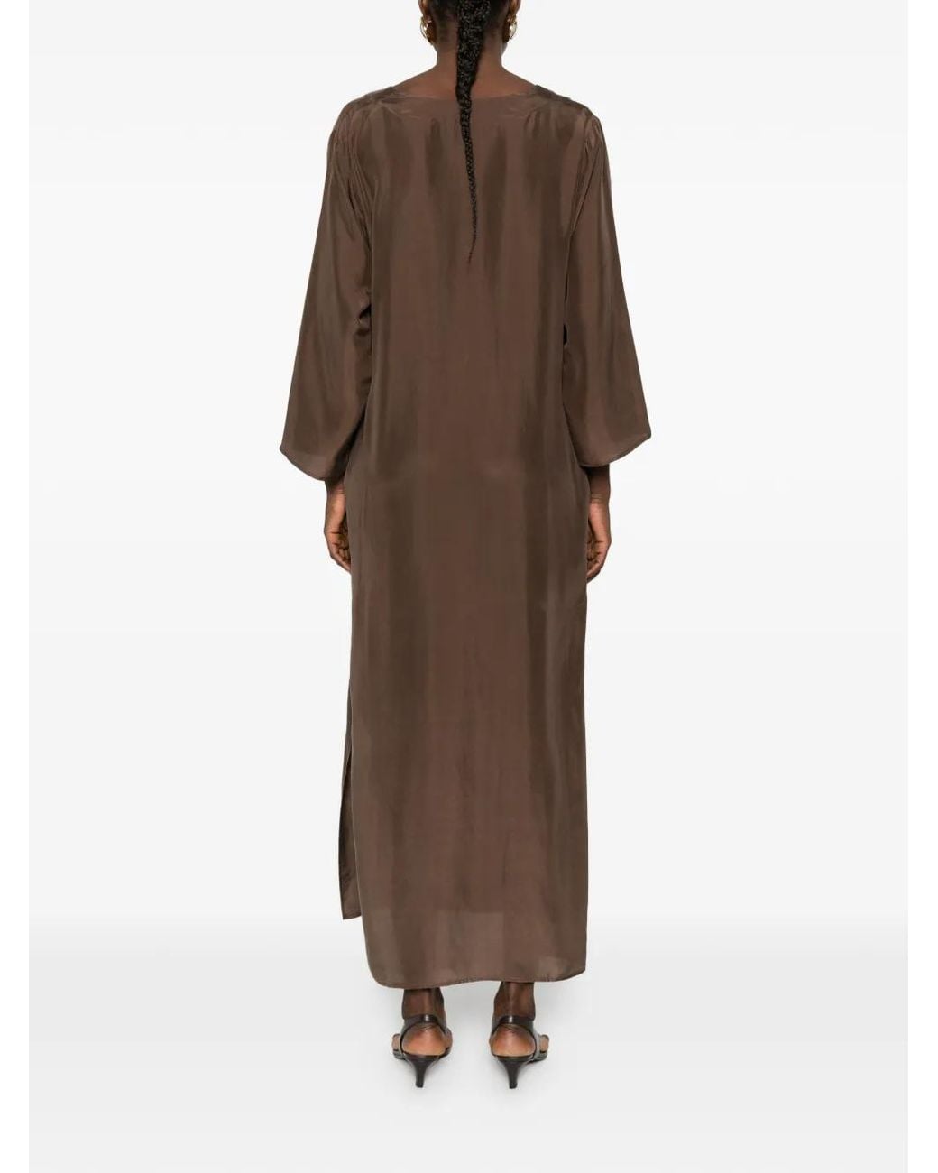 P.A.R.O.S.H. Brown V-Neck Midi Dress
