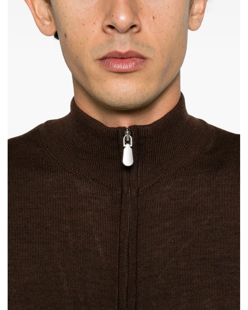 Alberto Gozzi Brown Zip-Fastening Wool Sweater for men