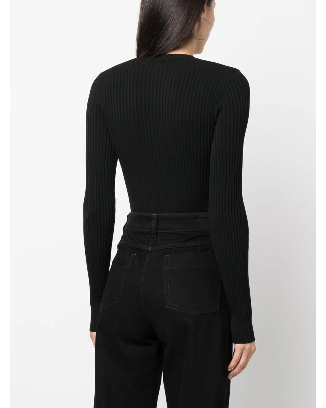 ANDREADAMO Black Long-Sleeve Ribbed-Knit Bodysuit