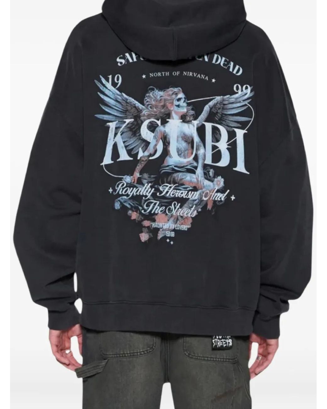 Ksubi Blue Pouch-Pocket Graphic-Print Hoodie for men