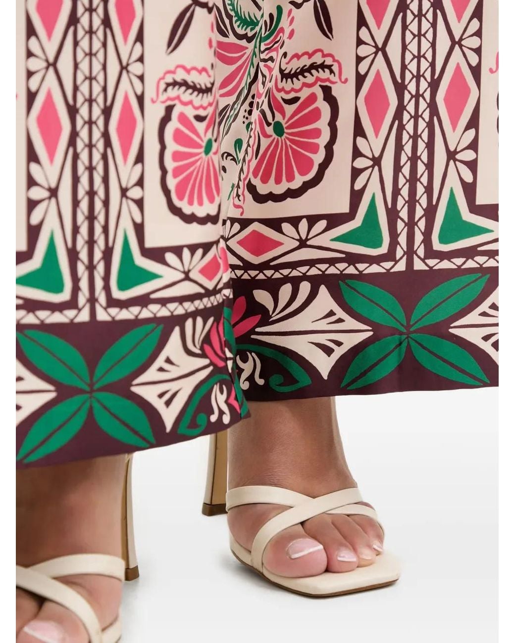 Morgan Natural Geometric-Print Wide-Leg Trousers
