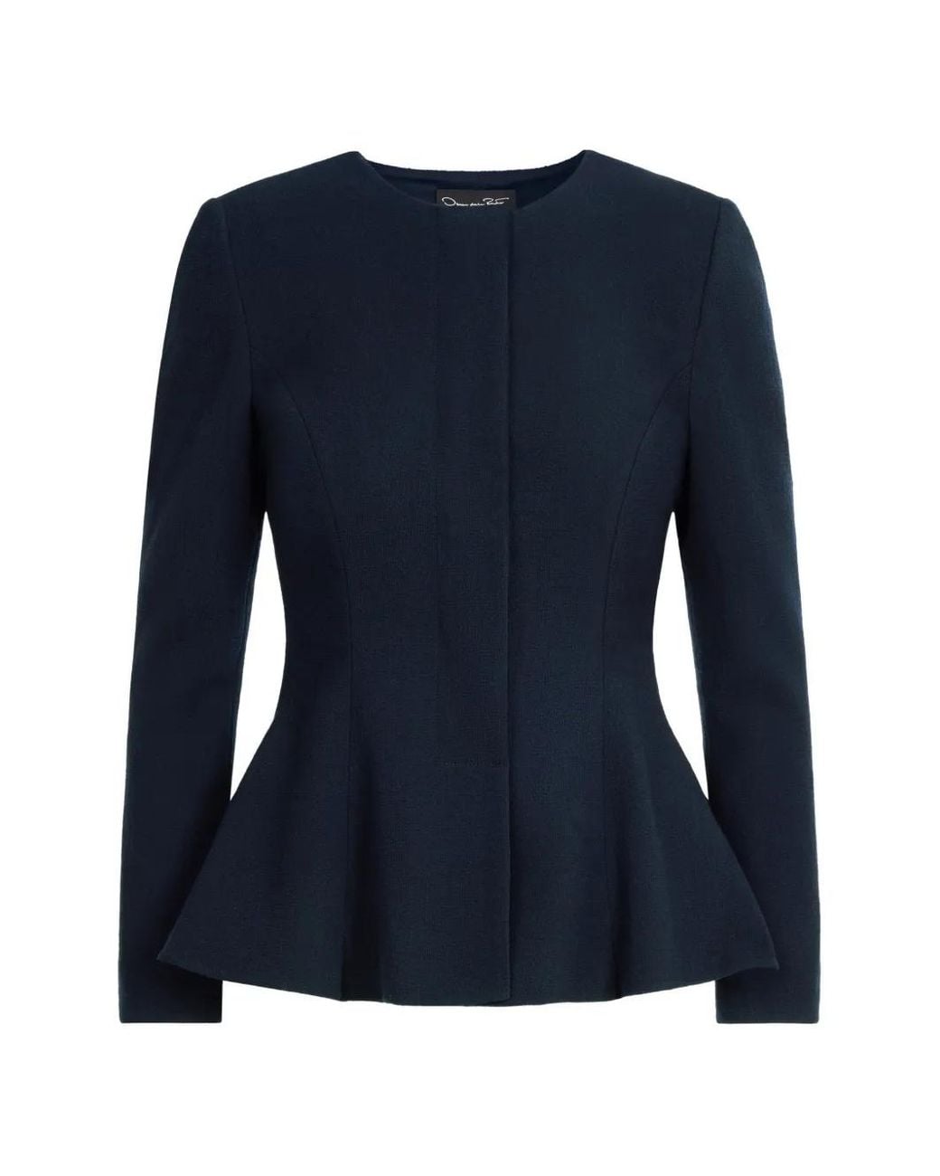 Oscar de la Renta Blue Peplum Wool-Blend Jacket