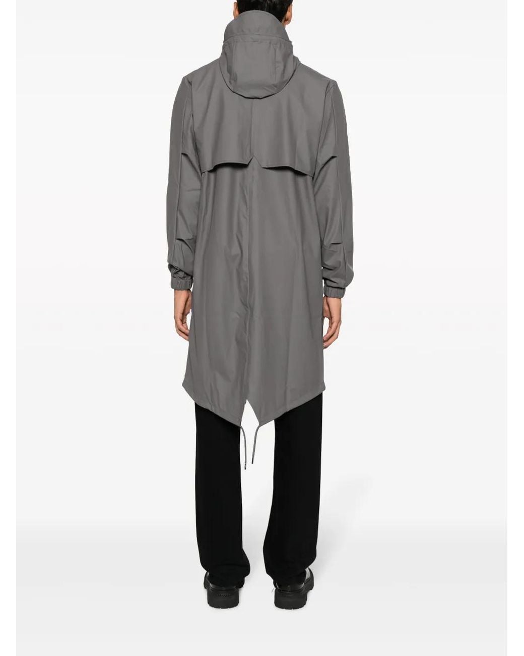 Rains Gray Fishtail Drawstring-Hood Coated Parka for men