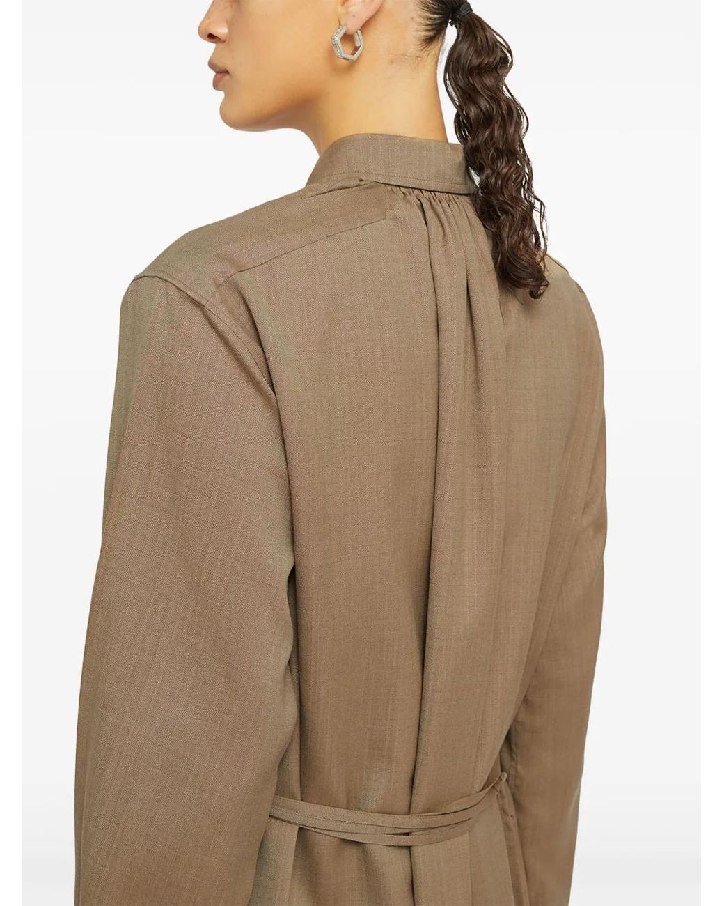 Jil Sander Natural Straight-Point Collar Wool Dress