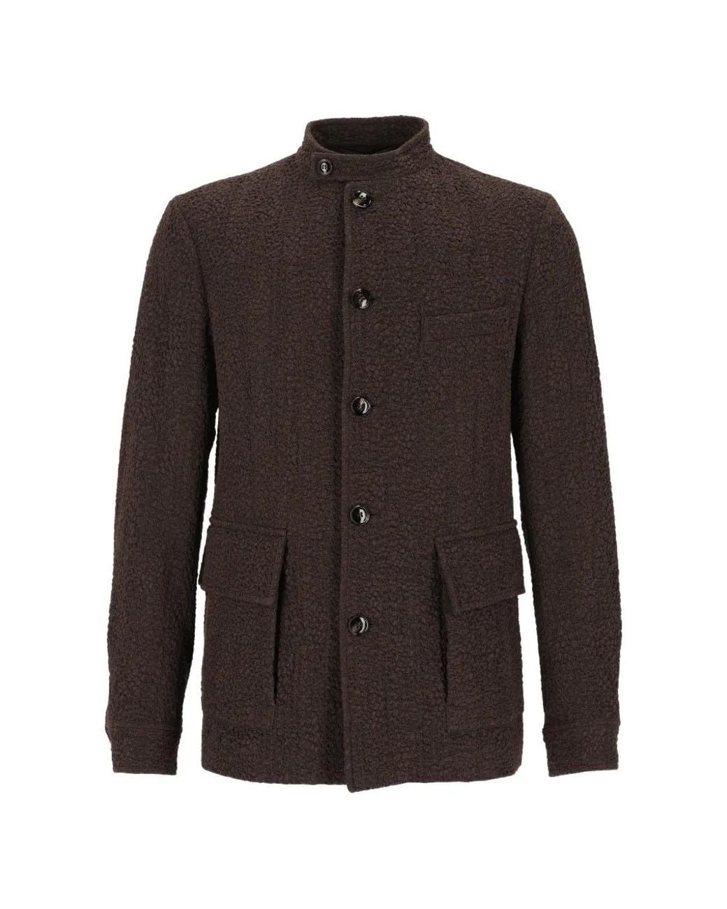 Giorgio Armani Brown Bouclé-Knit Button-Up Blazer for men