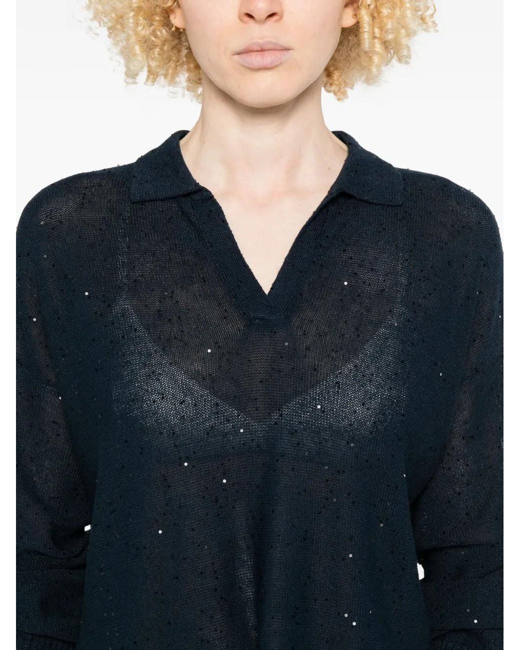 Antonelli Blue V-Neck Embellished Sweater