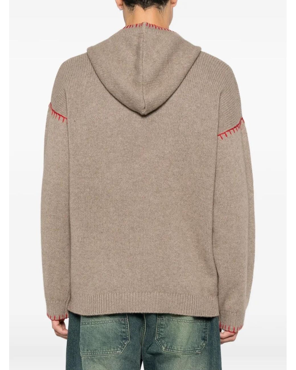 BAZISZT Brown Kafti Embroidered-Stitch Drawstring Hoodie for men