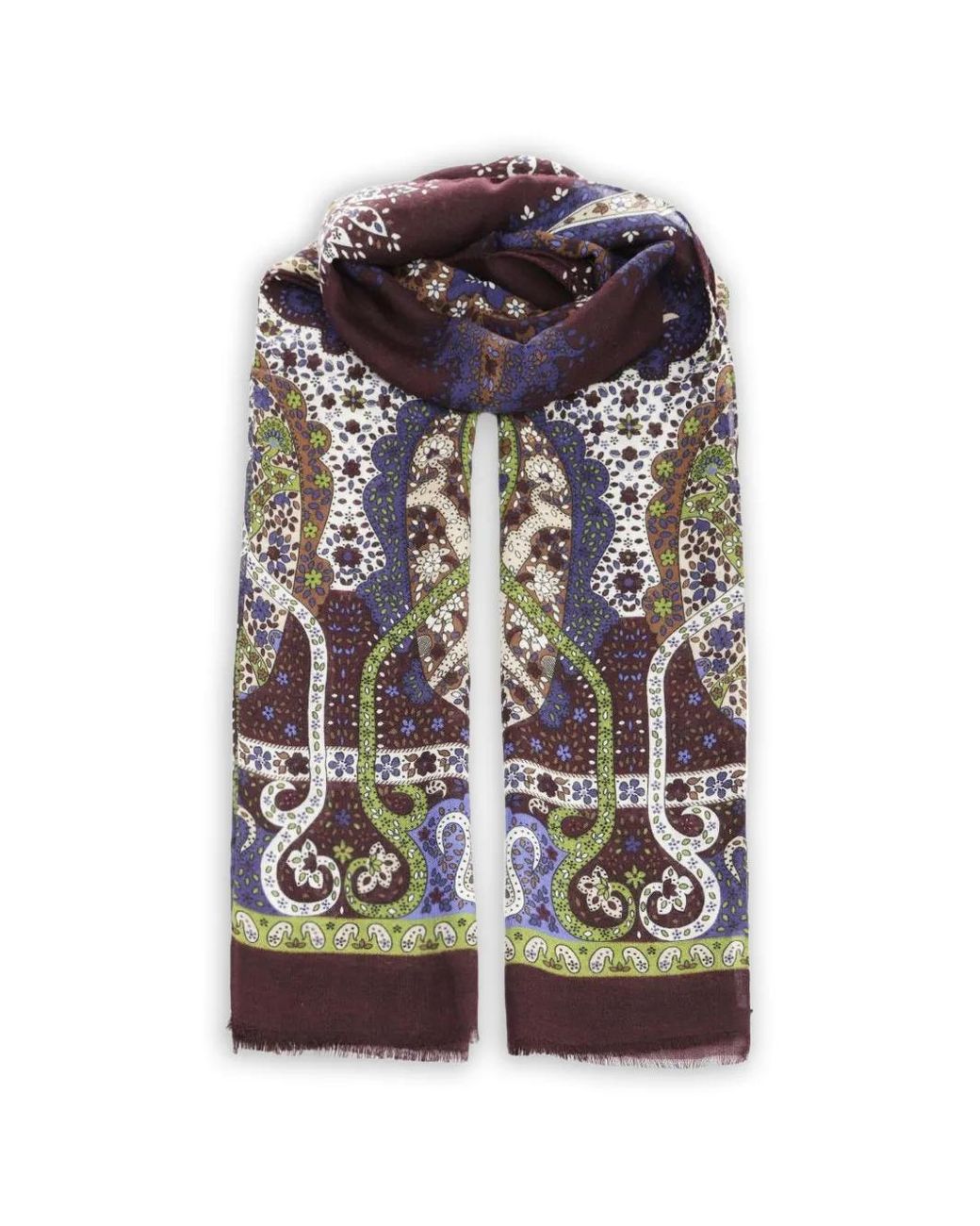 Al Duca D'aosta Brown Paisley-Print Frayed Scarf for men