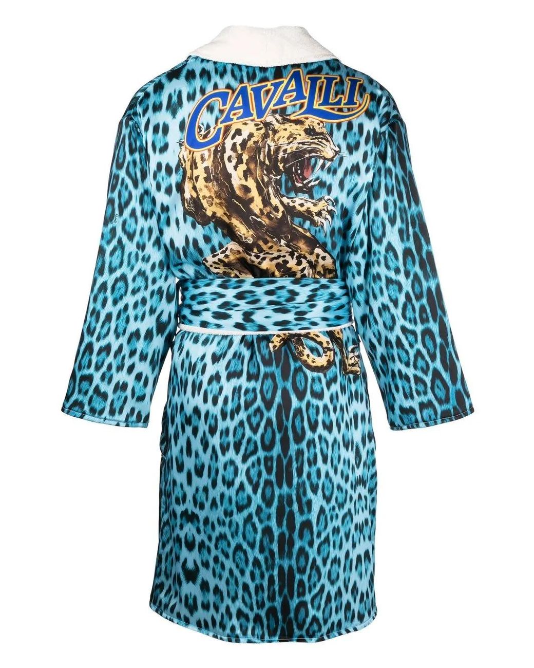 Roberto Cavalli Blue Leopard-Print Robe for men