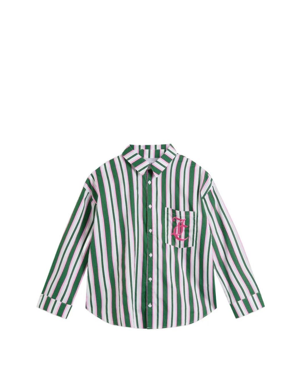 Juicy Couture Green Striped Embroidered-Logo Pajama Shirt