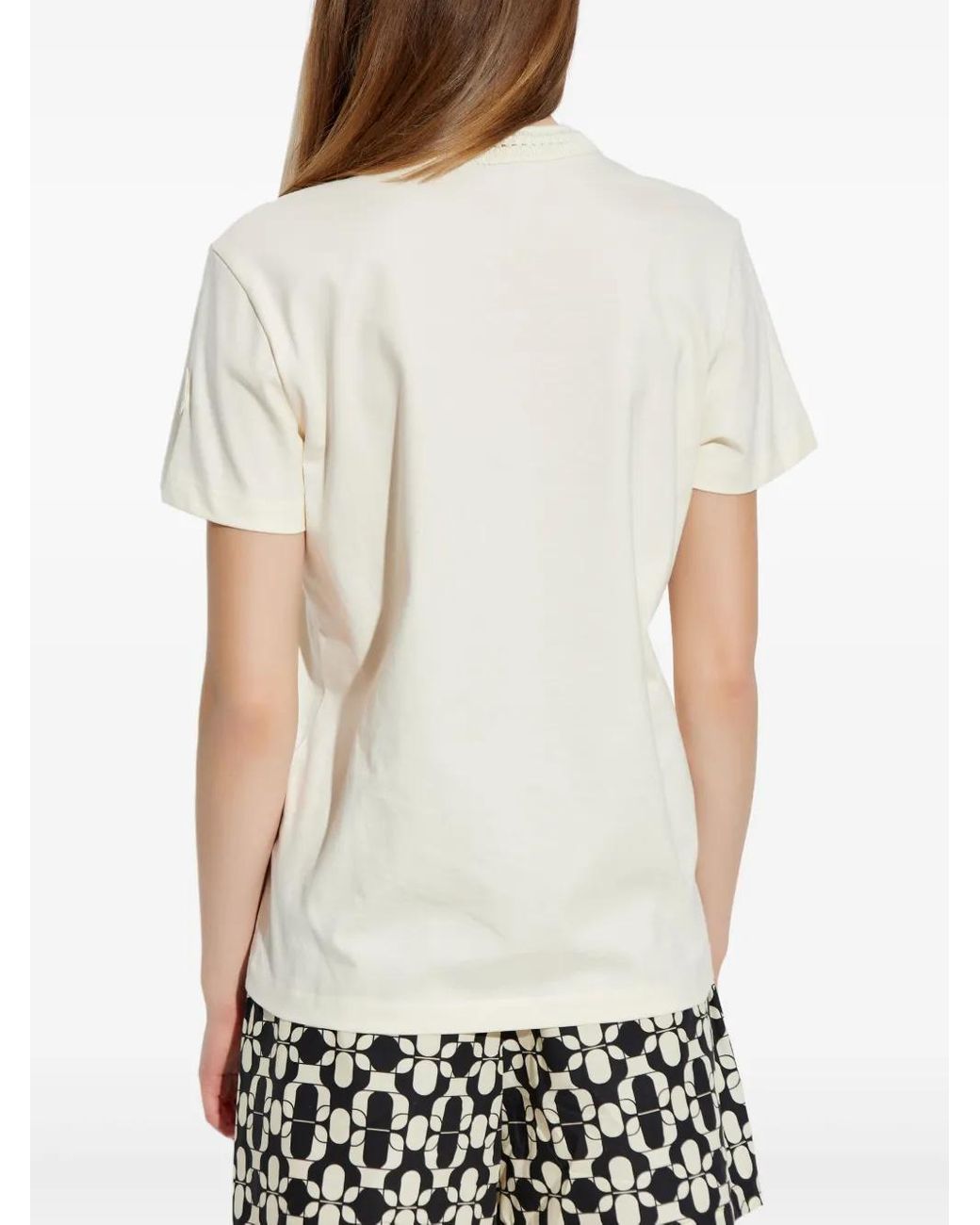 Moncler White Crochet Accent Cotton T-Shirt