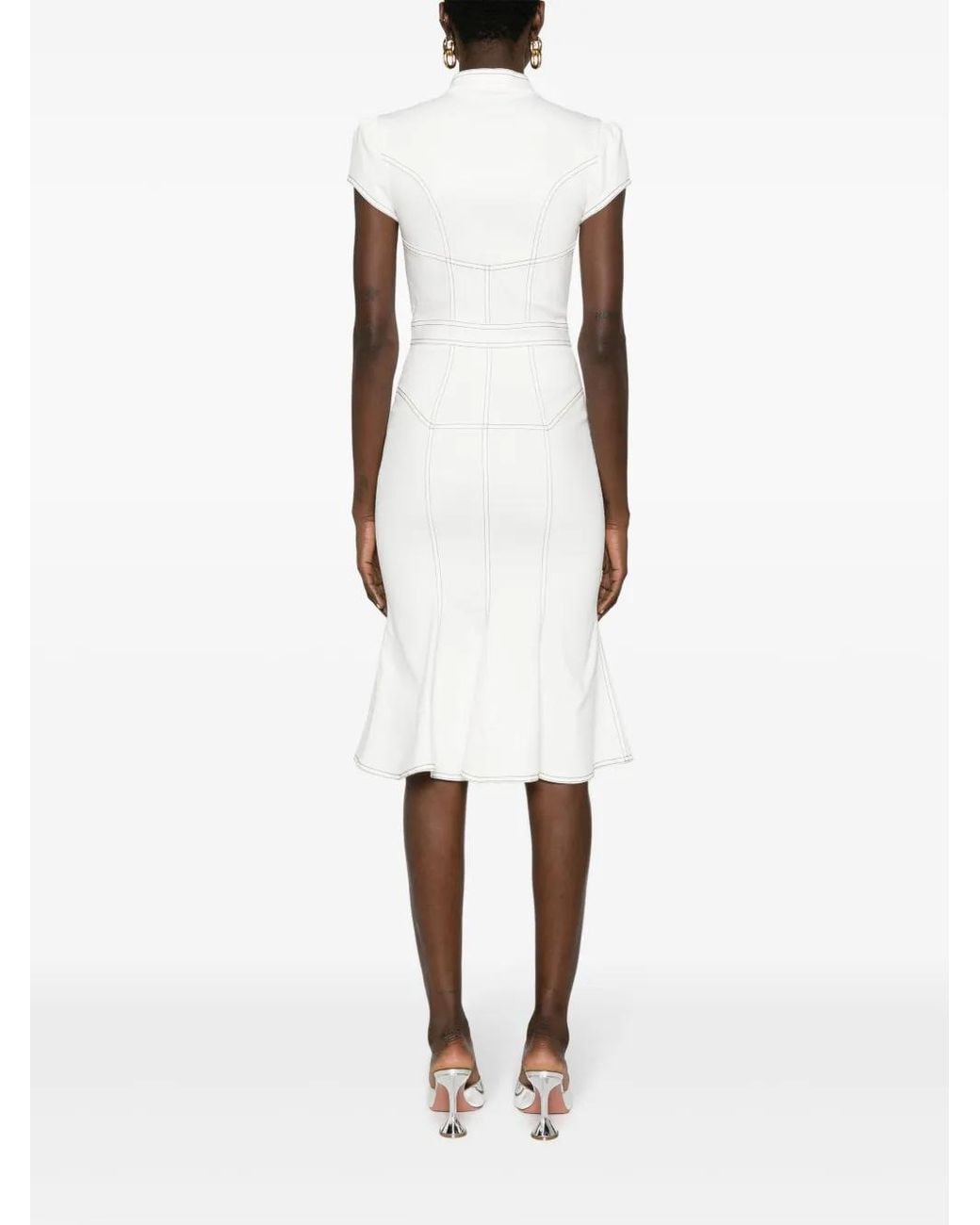 Murmur White Underline Contrast-Stitching Denim Dress