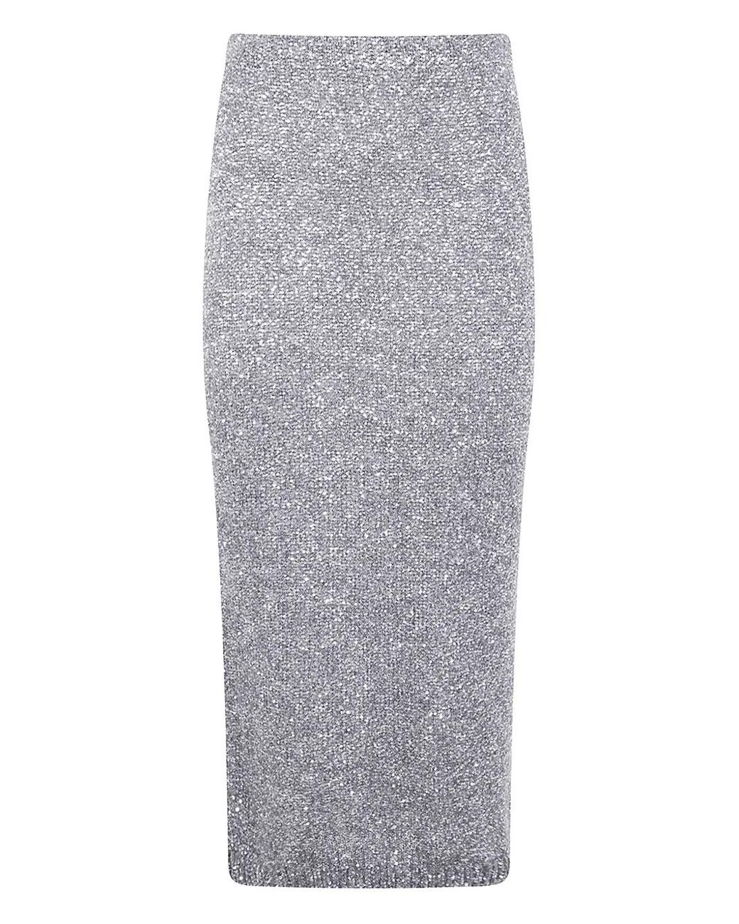 D.exterior Gray Sequin-Embellished Midi Skirt