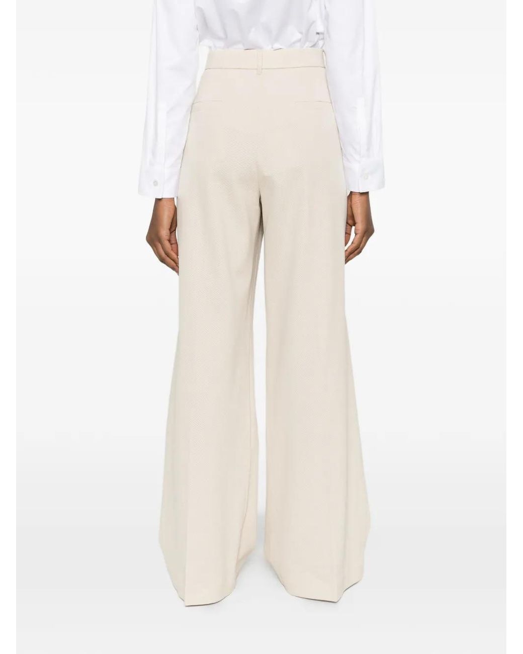 Max Mara White Textured Wide Leg Trousers