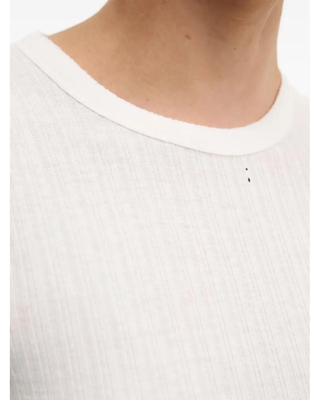 Drykorn White Ribbed Short-Sleeve T-Shirt