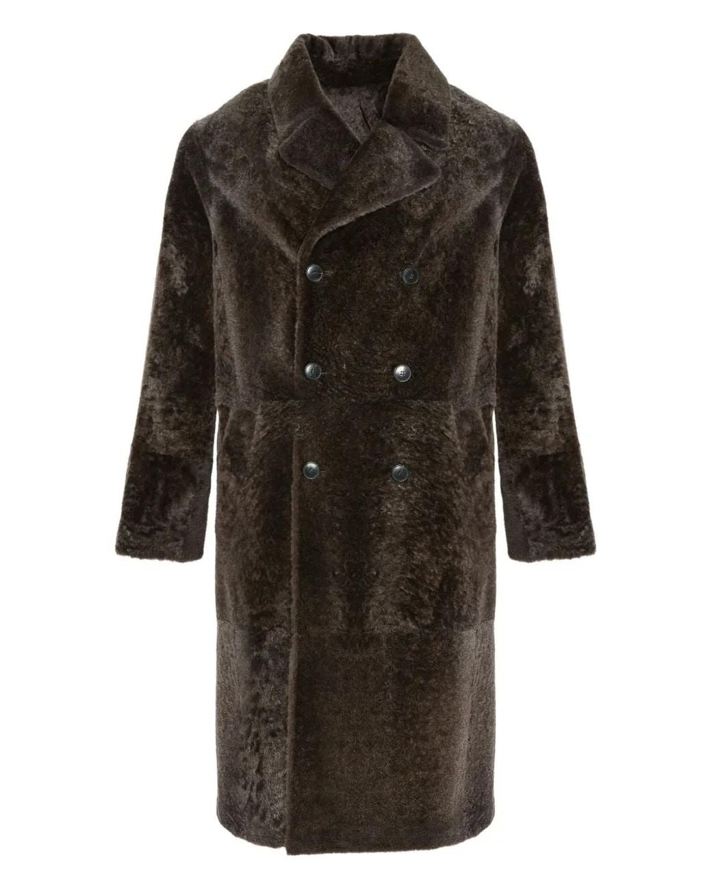 Yves Salomon Black Double-Breasted Shearling Coat for men