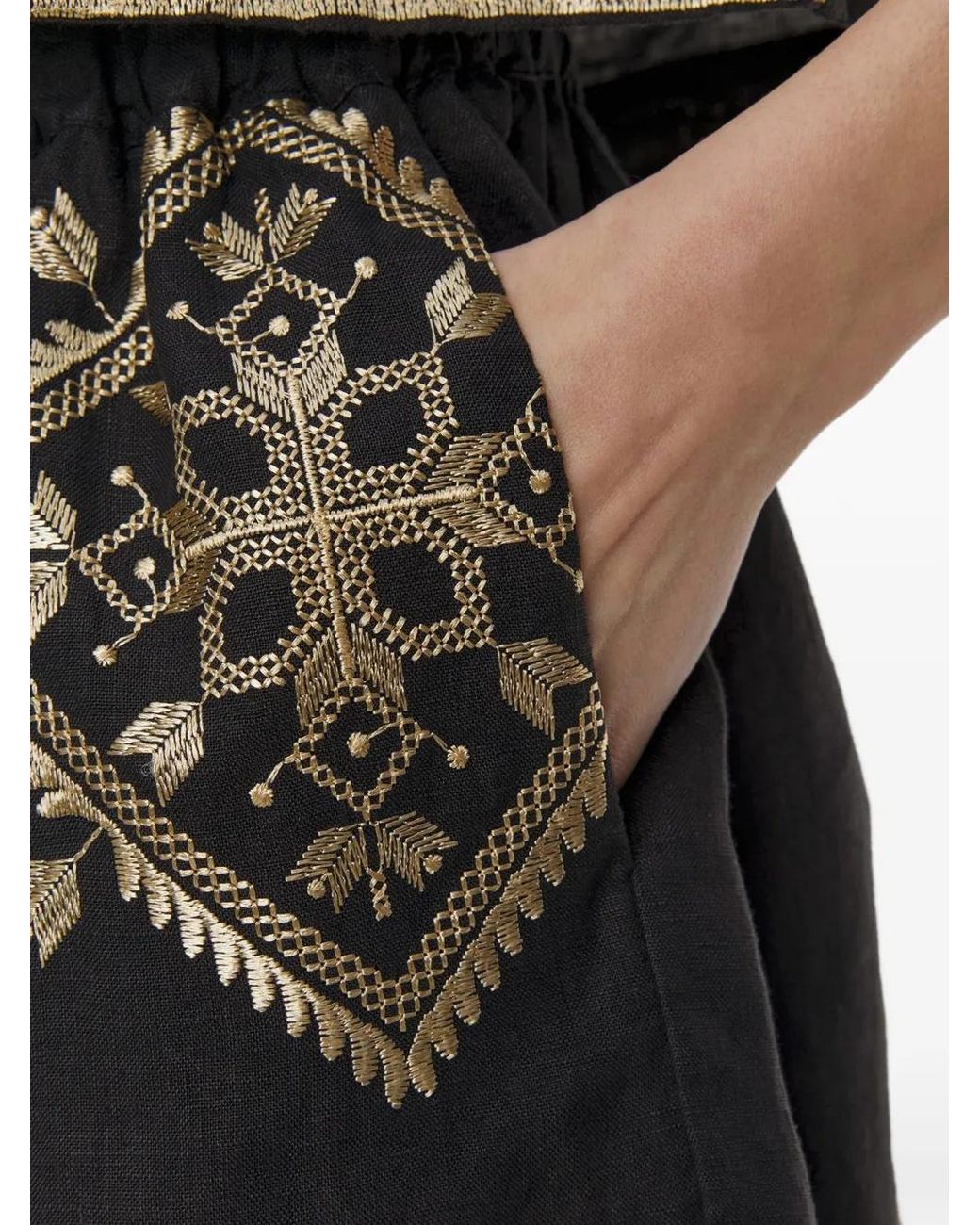 Greek Archaic Kori Black Short Brodé À Lien De Resserrage