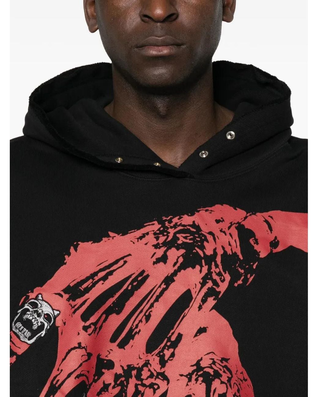 THUG CLUB Black Graphic-Print Snap-Button Hoodie for men