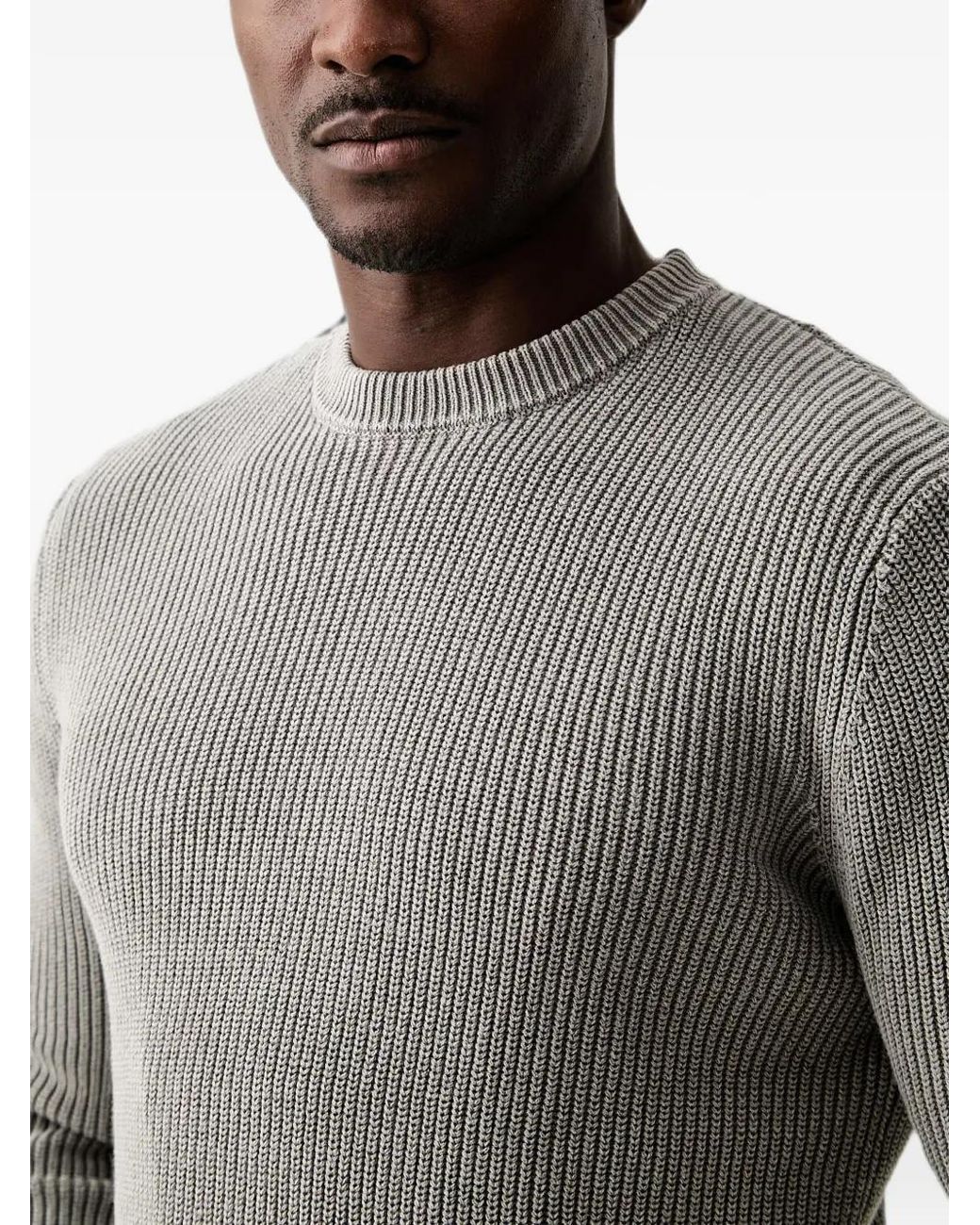 Guess Gray Ribbed-Knit Crew-Neck Sweater for men