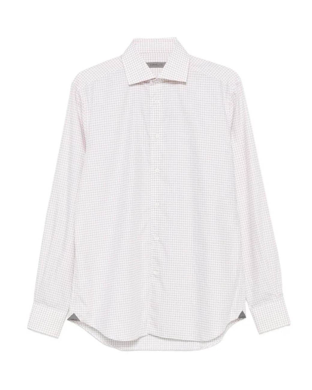 Corneliani White Check-Print Long-Sleeved Shirt for men