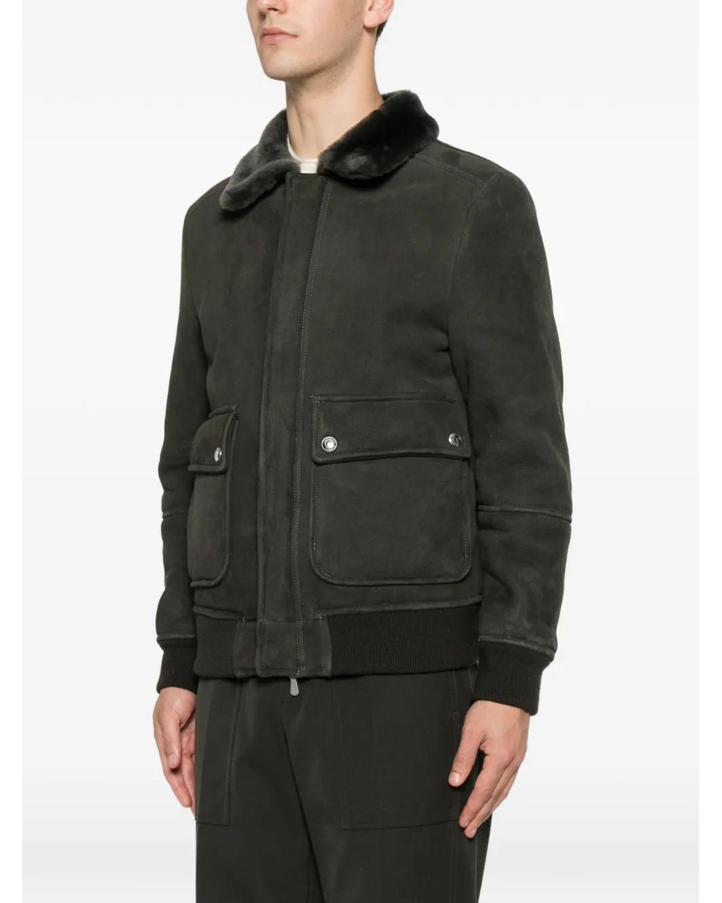 Eleventy Black Shearling-Collar Bomber Jacket for men