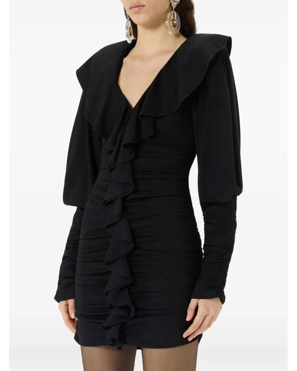 Blumarine Black Ruffled Gathered Mini Dress