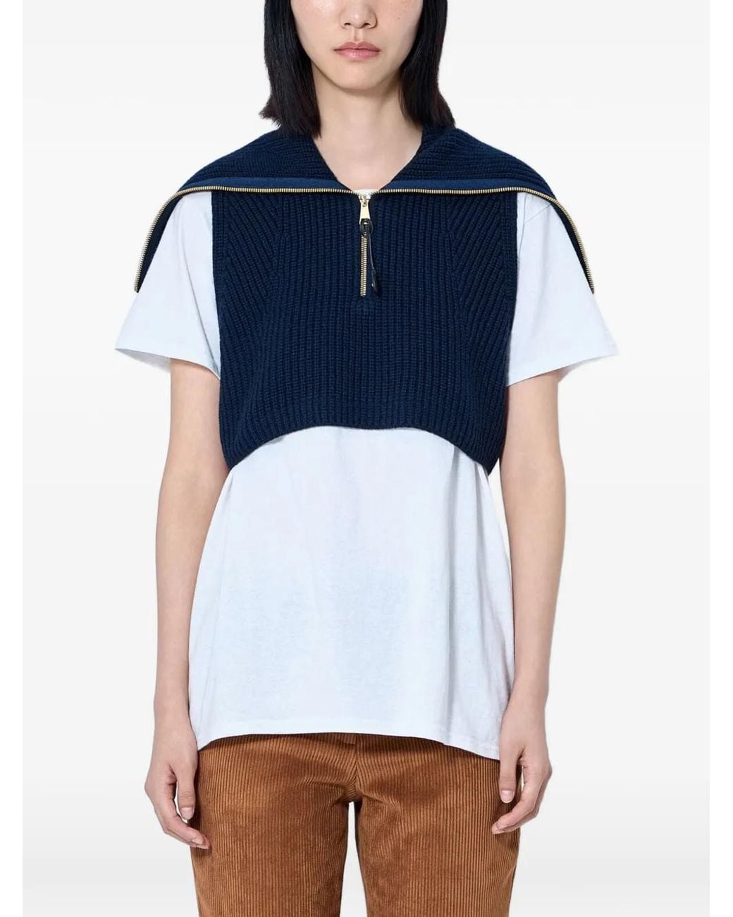 Moncler Blue Wool & Cashmere Zip-Up Cape