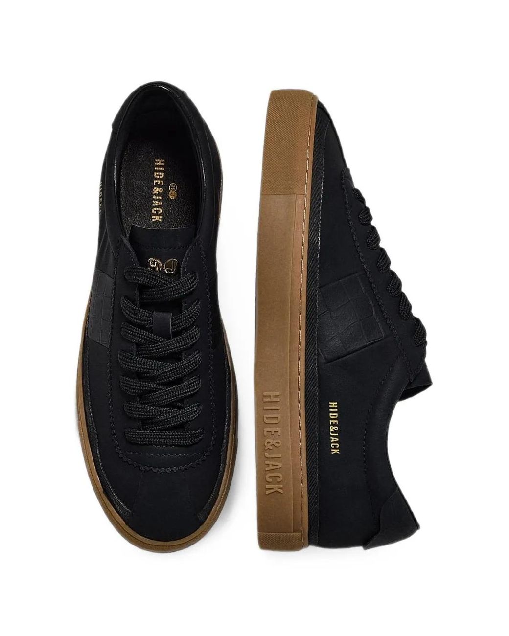 HIDE & JACK Black Crocodile-Effect Leather Sneakers