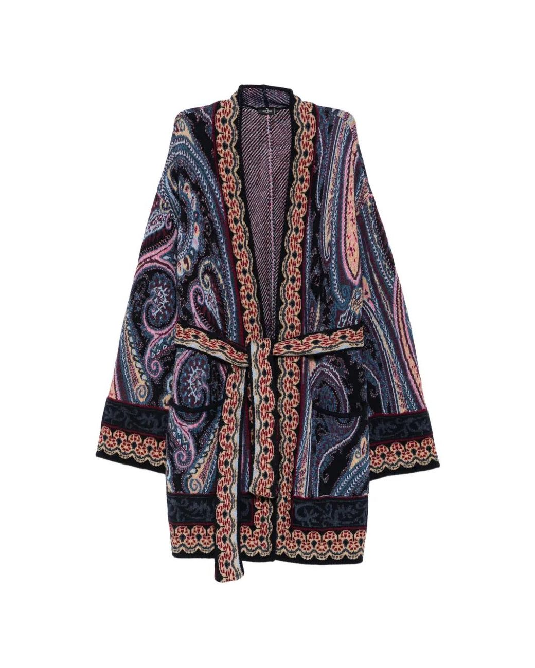 Etro Blue Paisley-Print Belted Cardigan