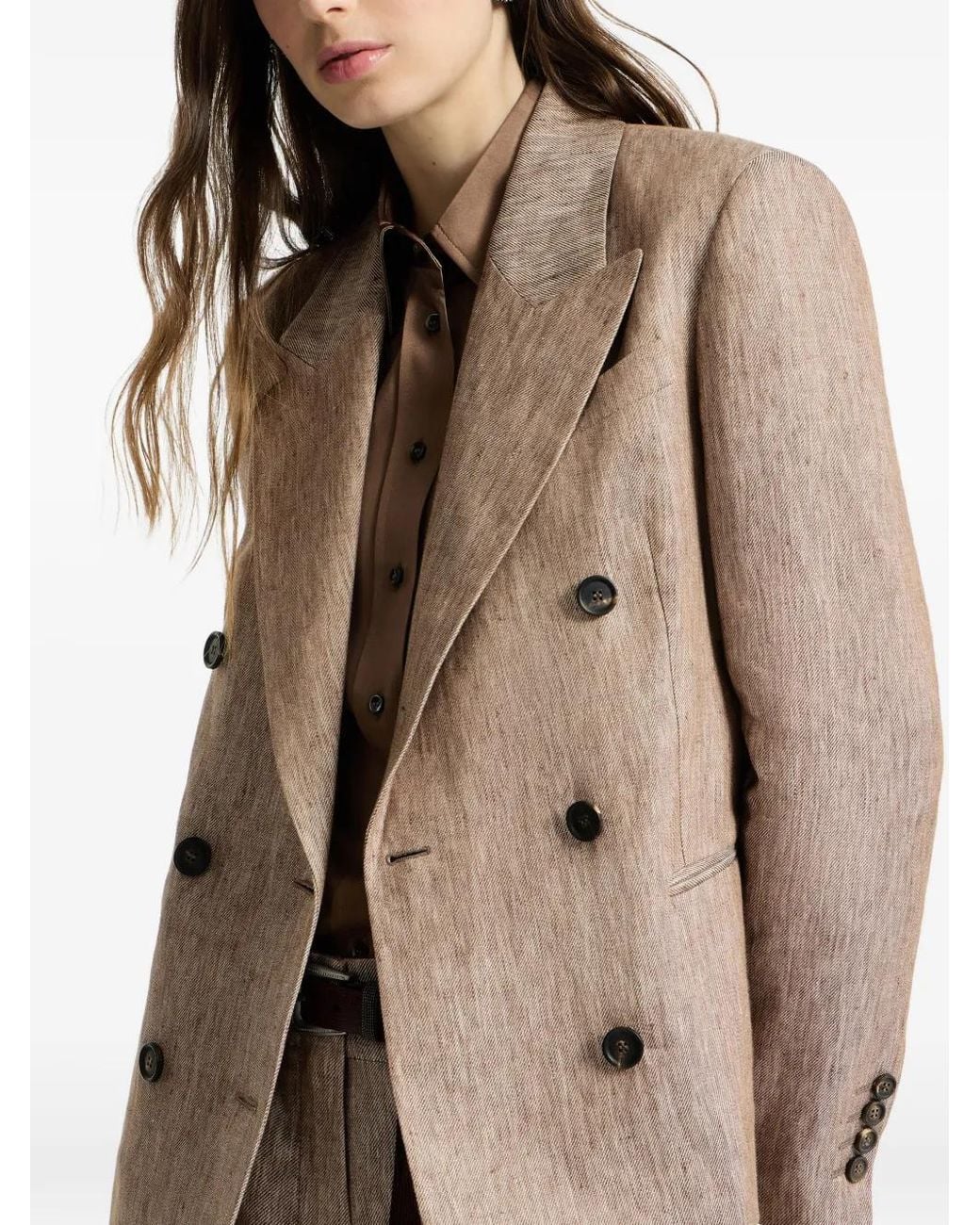 Brunello Cucinelli Natural Linen Denim Blazer With Monili
