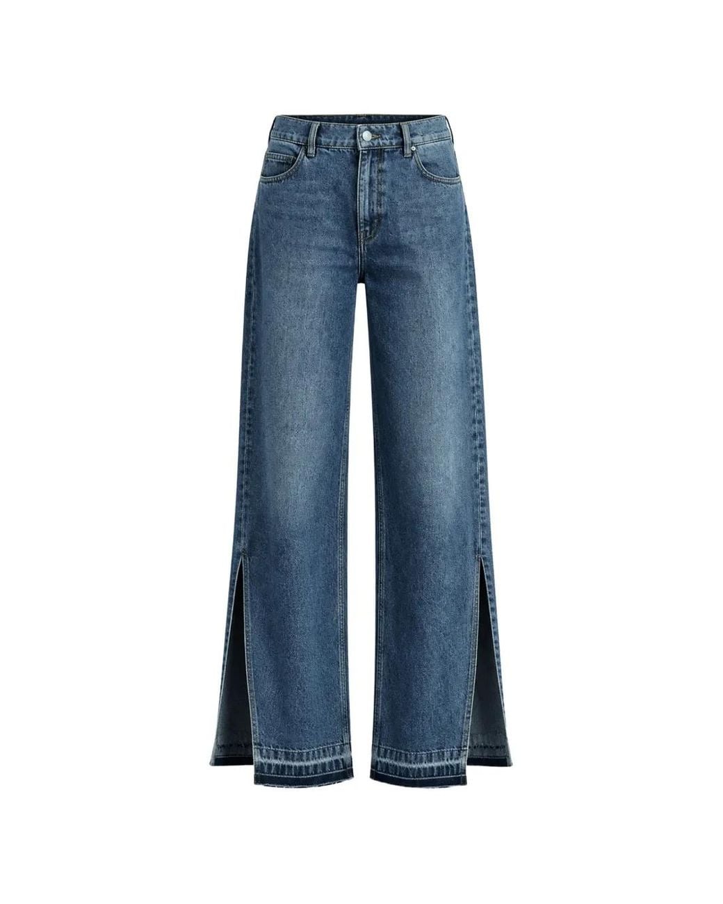 Stel Blue Split-Hem Frayed Jeans